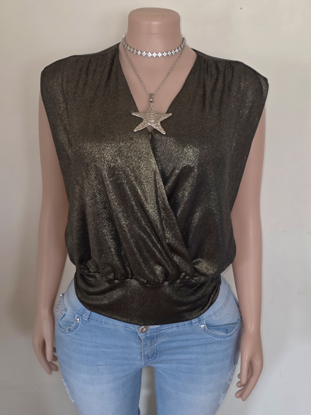☆Cache Metallic Surplice Sleeveless Top in Gold☆